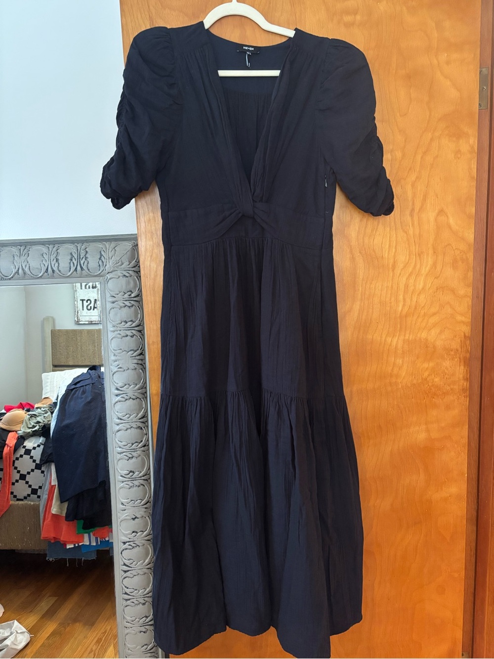 ME+EM Navy Maxi Dress with Puff Sleeves